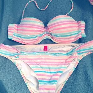 Victoria Secret Bikini Size M Stripes w/sequins